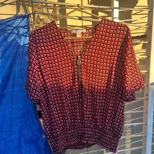 MICHAEL Michael Kors Red and Black Geometric Blouse